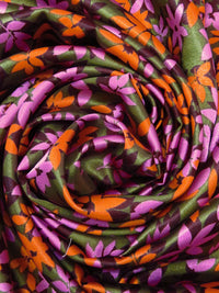 Olive/Orange/Dark Maroon/Multi Polyester/Lycra Floral Print Stretch Charmeuse 58W