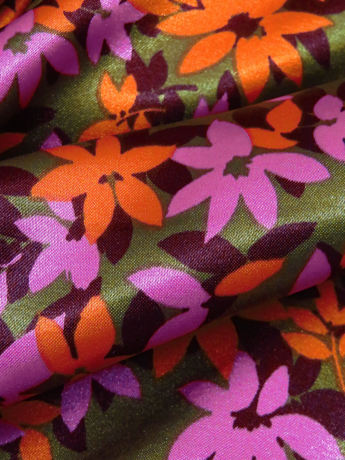 Olive/Orange/Dark Maroon/Multi Polyester/Lycra Floral Print Stretch Charmeuse 58W