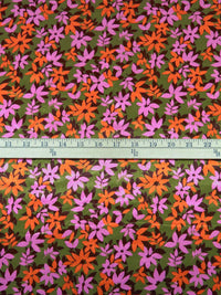 Olive/Orange/Dark Maroon/Multi Polyester/Lycra Floral Print Stretch Charmeuse 58W