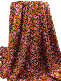 Olive/Orange/Dark Maroon/Multi Polyester/Lycra Floral Print Stretch Charmeuse 58W