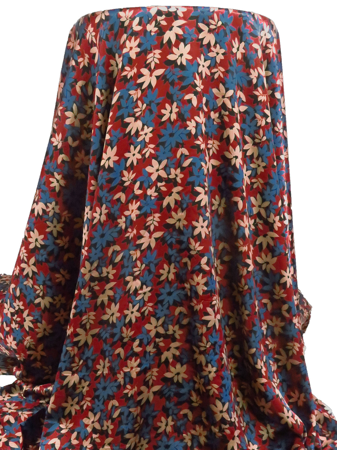 Falu Red/Dark Cerulean/Light Apricot/Multi Polyester/Lycra Floral Print Stretch Charmeuse 58W