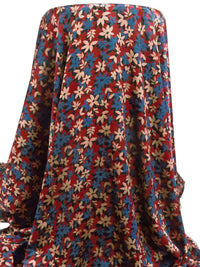 Falu Red/Dark Cerulean/Light Apricot/Multi Polyester/Lycra Floral Print Stretch Charmeuse 58W