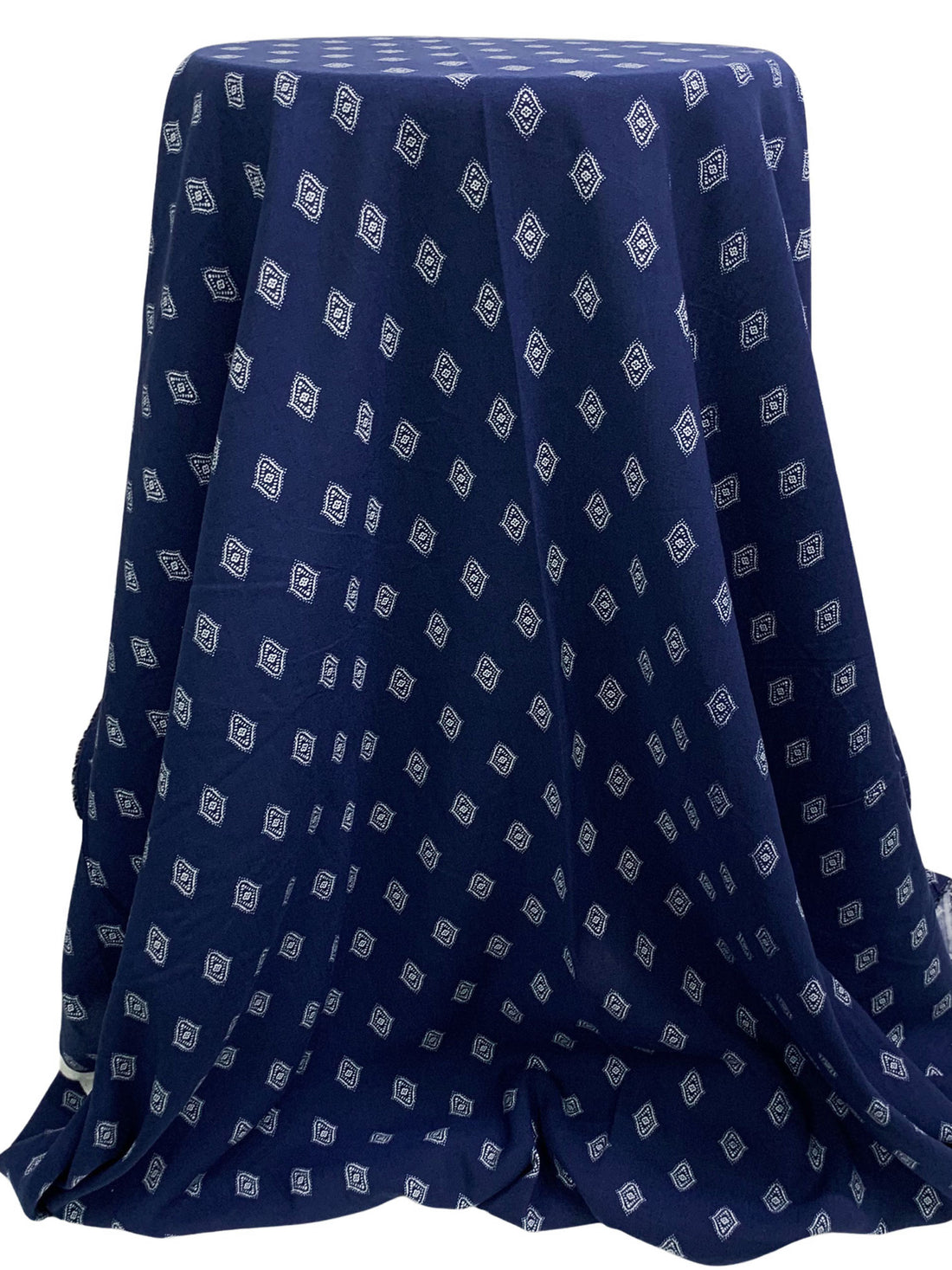 Navy Blue/White 100% Rayon Medallion Print Challis 51W