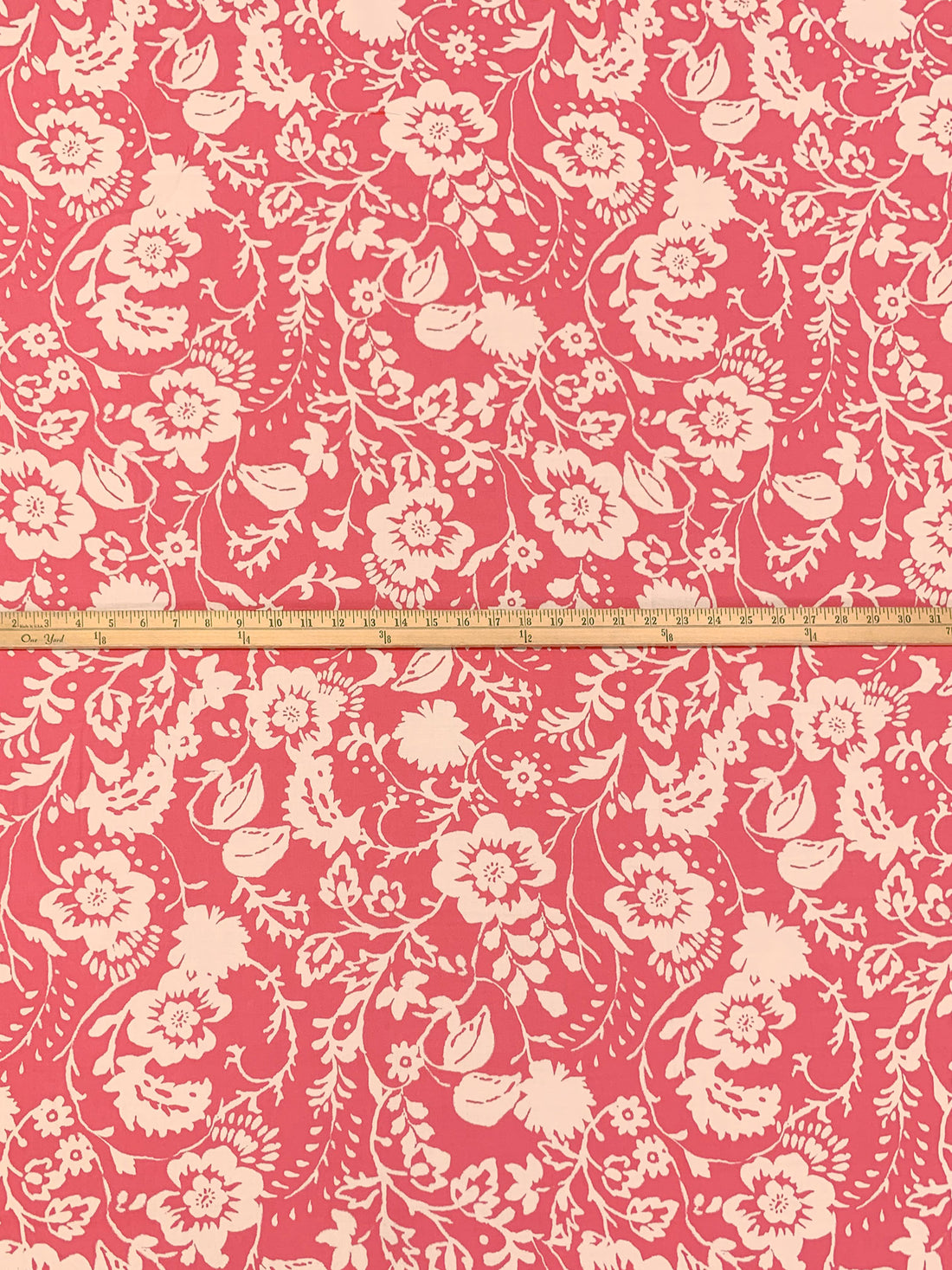 Candy Pink/Pale Sandy Beige 100% Rayon Floral Print Challis 56W