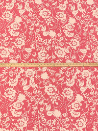 Candy Pink/Pale Sandy Beige 100% Rayon Floral Print Challis 56W