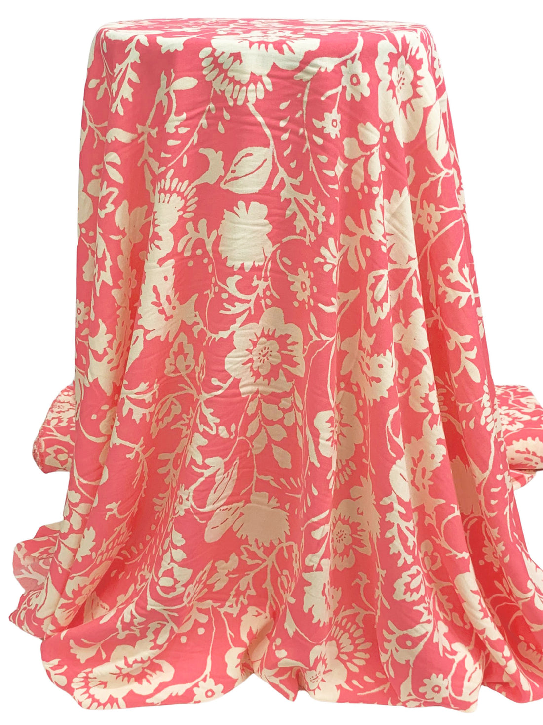 Candy Pink/Pale Sandy Beige 100% Rayon Floral Print Challis 56W