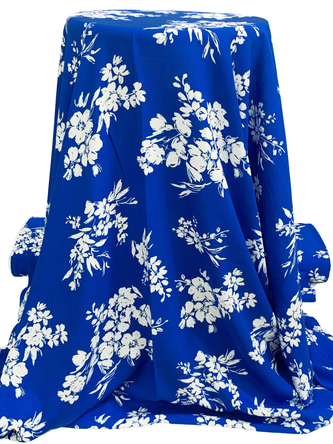 Royal Azure Blue/White 100% Rayon Floral Print Challis 56W