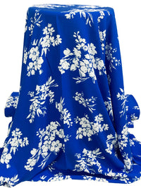 Royal Azure Blue/White 100% Rayon Floral Print Challis 56W