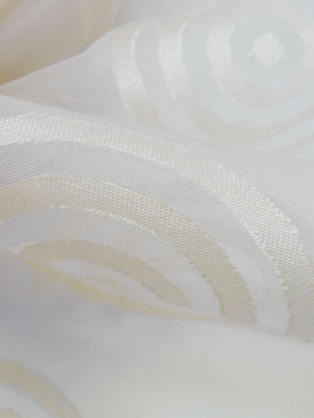 Champagne Gold/Off-White 100% Polyester Circles In Circles Jacquard Organza 53W