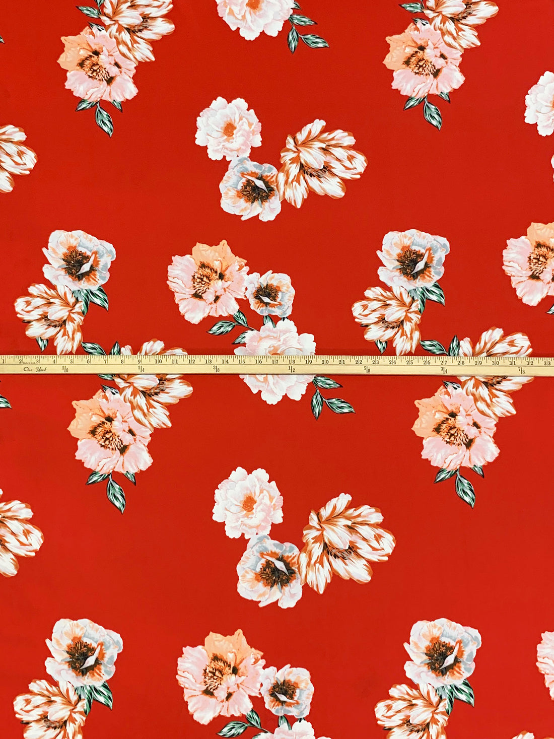 Red Alert/Pale Pink/Multi 100% Polyester Floral Print Crepe Blouse Weight Woven - NY Designer - 57W