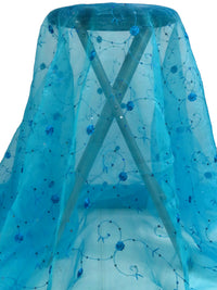Pacific Blue 100% Nylon Embroidered Floral Vines With Sequins On Organza 57W