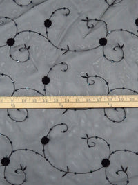 Black 100% Nylon Embroidered Floral Vines With Sequins On Organza 57W