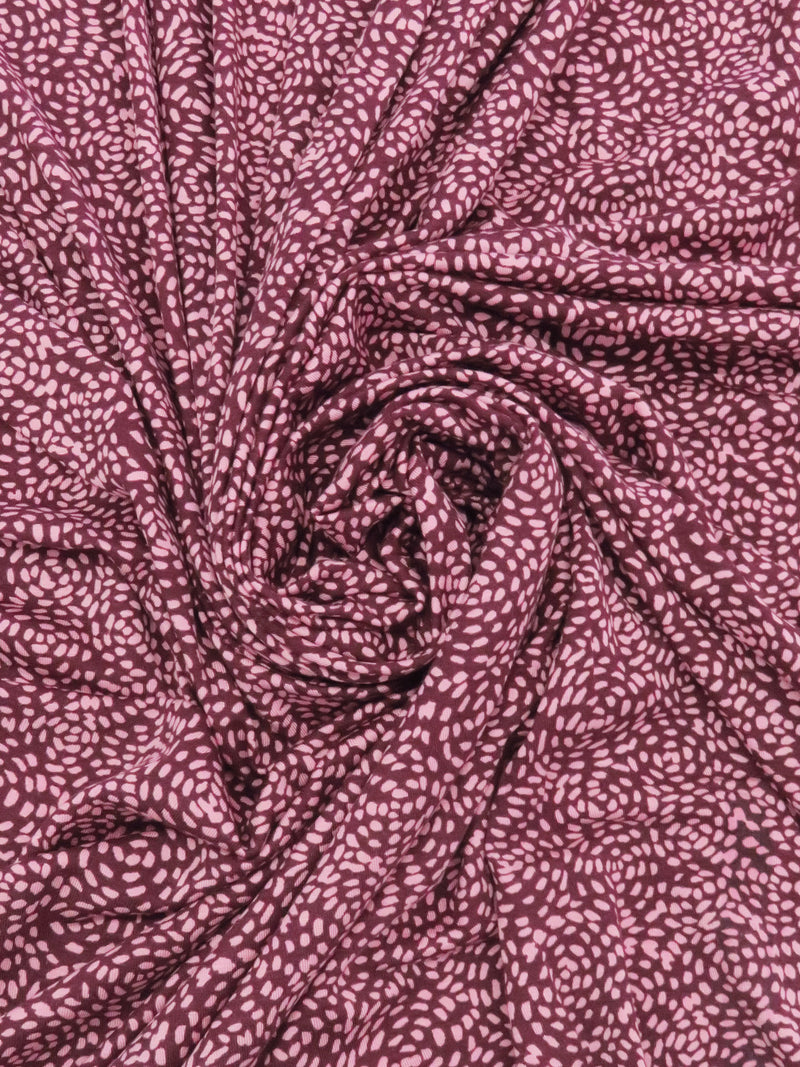 Mulberry/Taffy Pink Rayon/Lycra Speckled Bursts Print Jersey Knit 66W