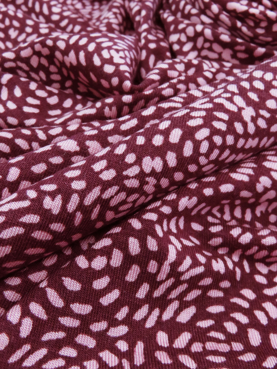 Mulberry/Taffy Pink Rayon/Lycra Speckled Bursts Print Jersey Knit 66W
