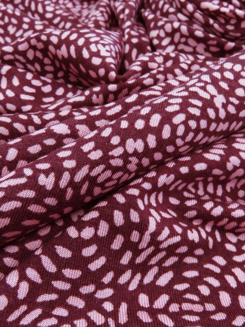 Mulberry/Taffy Pink Rayon/Lycra Speckled Bursts Print Jersey Knit 66W