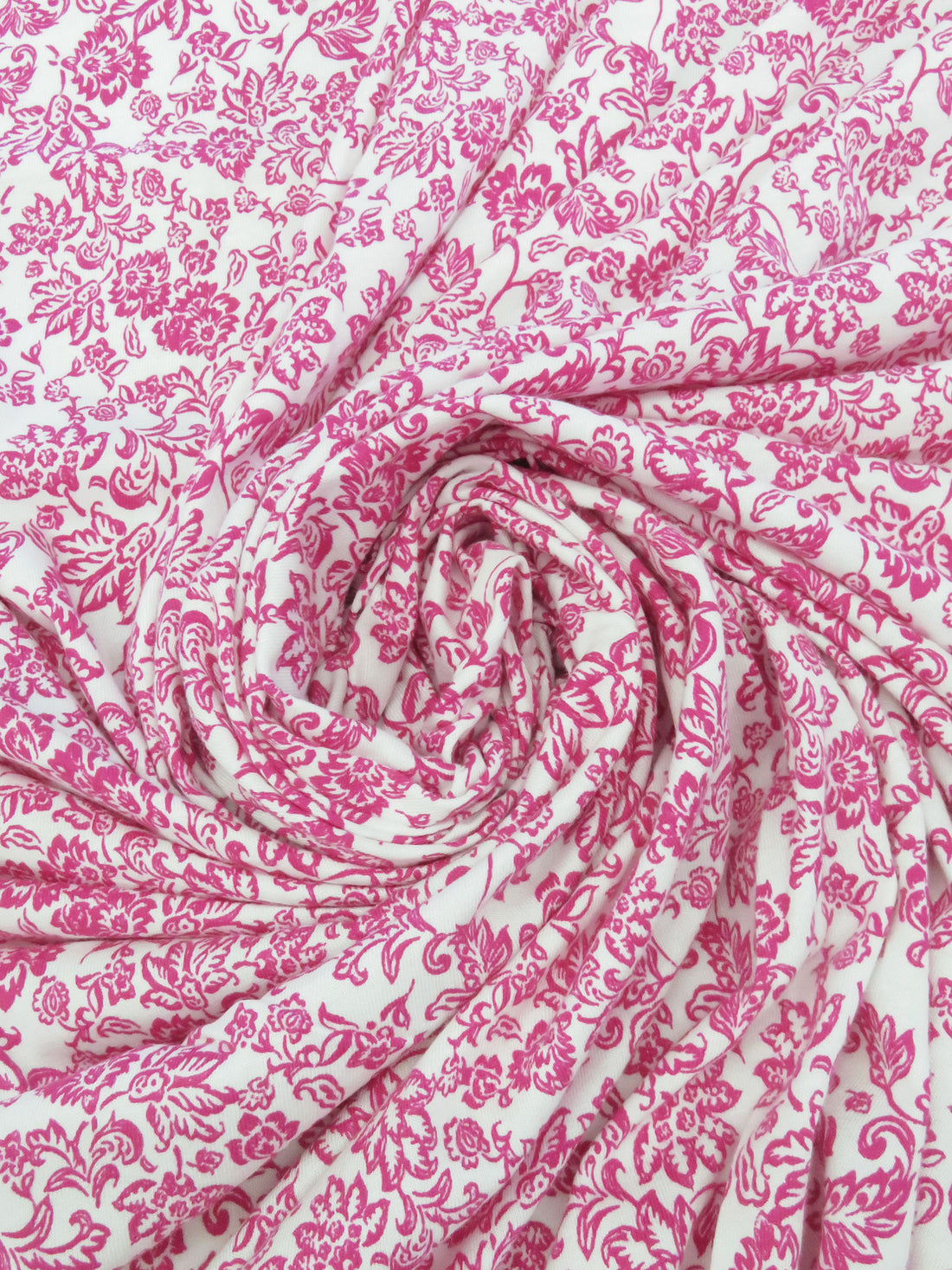 Fruit Punch Pink/White 100% Cotton Ornate Floral Print Jersey Knit 64W