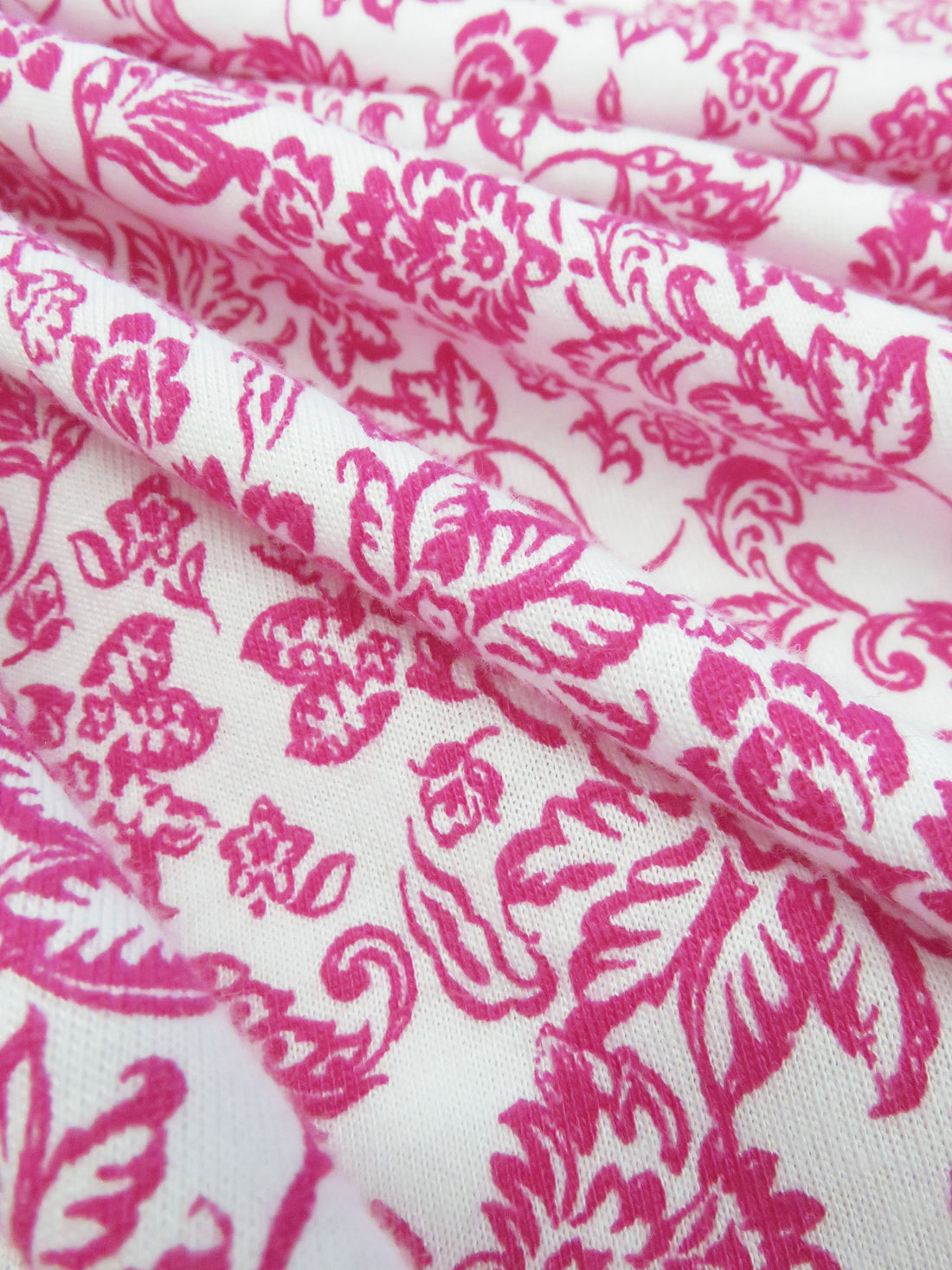 Fruit Punch Pink/White 100% Cotton Ornate Floral Print Jersey Knit 64W