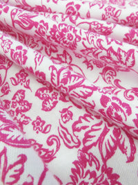 Fruit Punch Pink/White 100% Cotton Ornate Floral Print Jersey Knit 64W