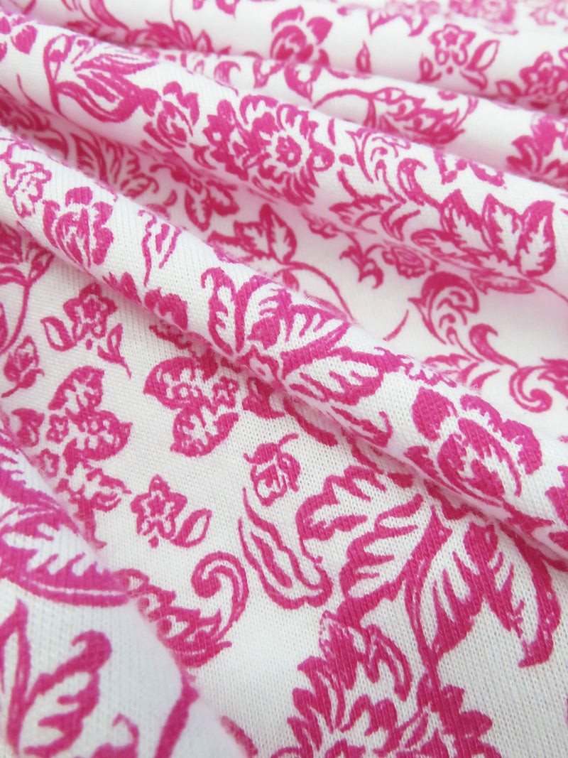 Fruit Punch Pink/White 100% Cotton Ornate Floral Print Jersey Knit 64W