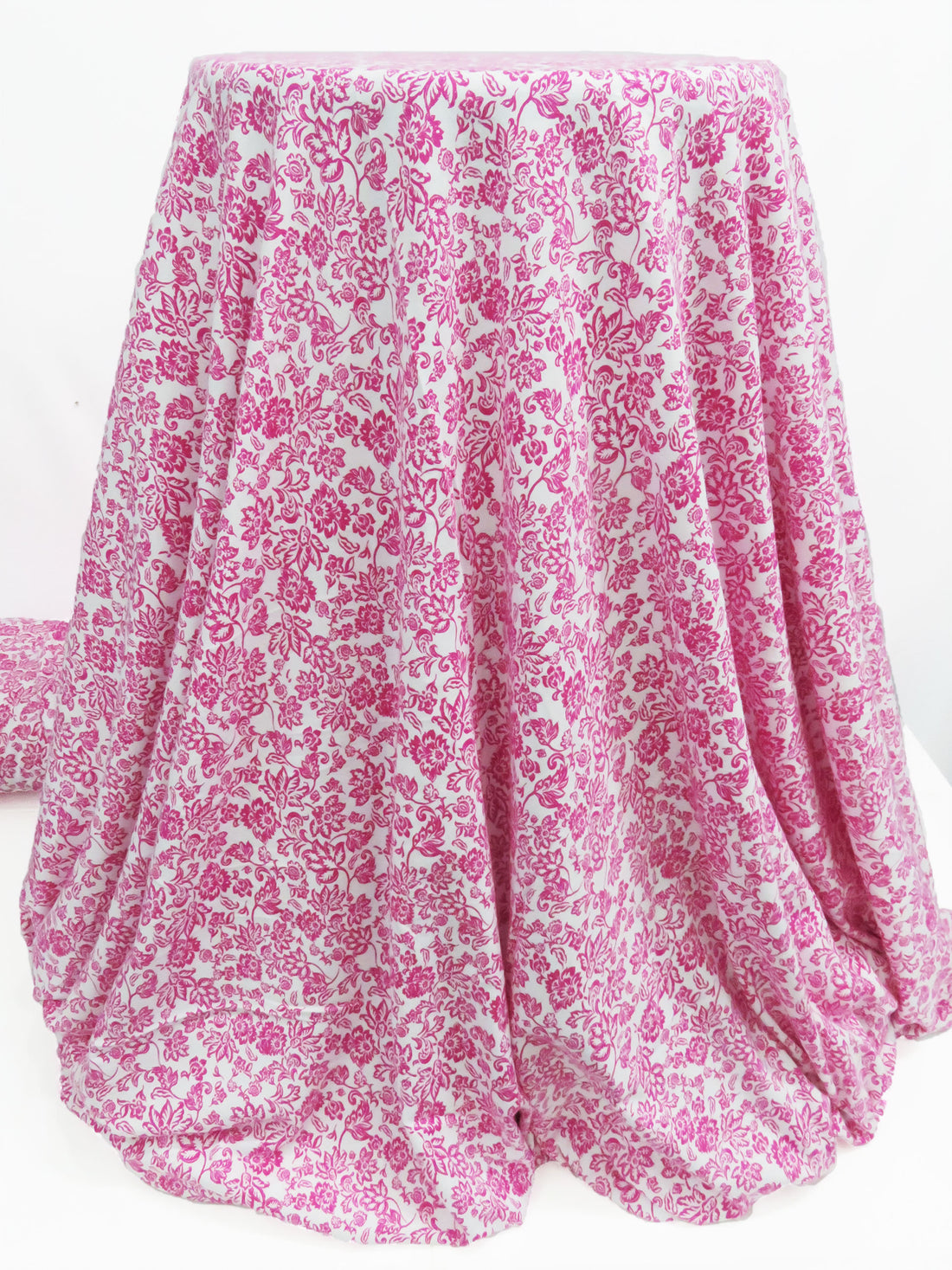 Fruit Punch Pink/White 100% Cotton Ornate Floral Print Jersey Knit 64W