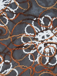 Dark Brown/White/Burnt Orange/Multi Nylon/Polyester Abstract Floral Yarn Embroidered On Netting 52W