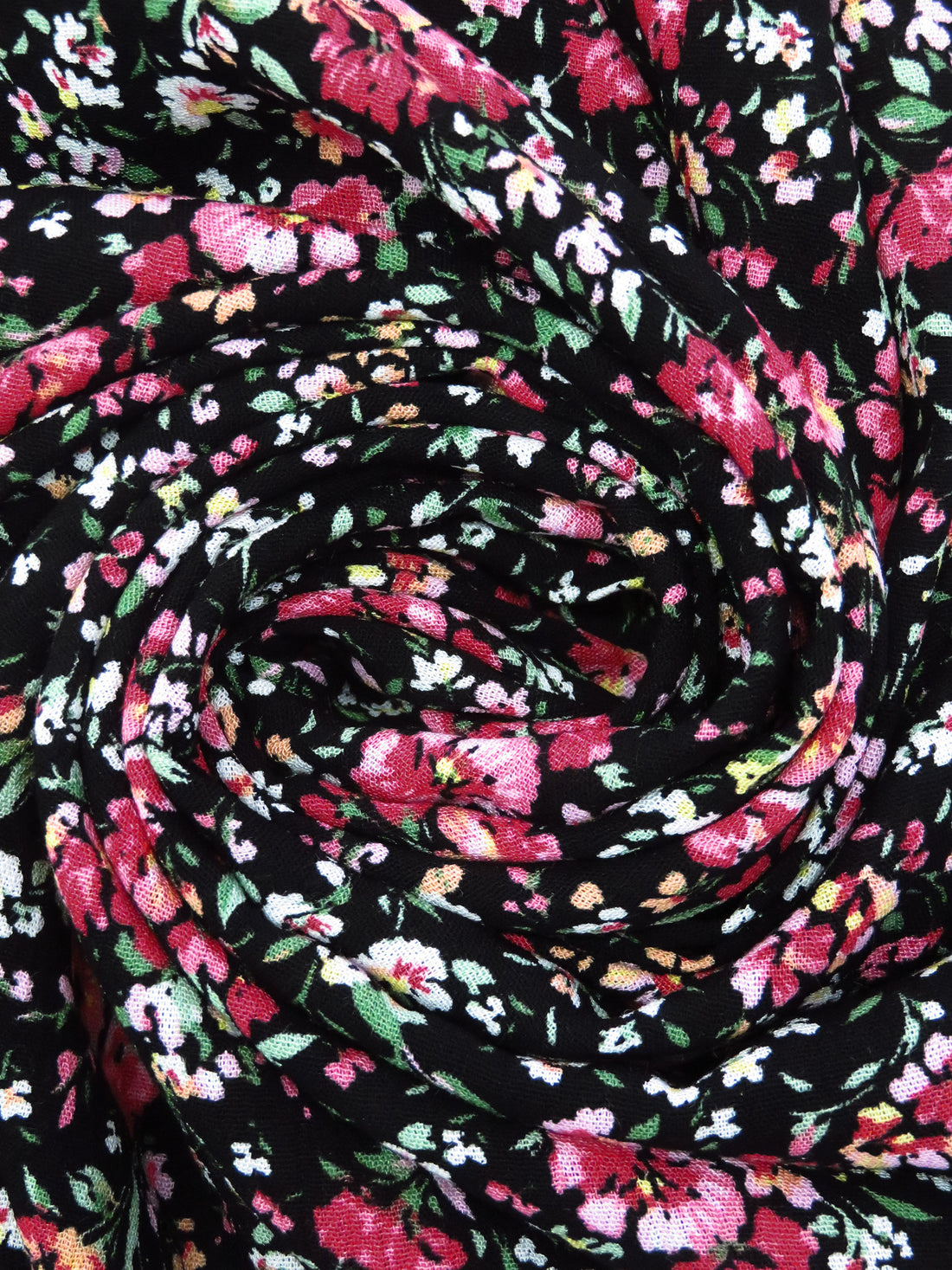Black/French Raspberry/Fern Green/Multi 100% Rayon Floral Print Crinkle Challis 50W