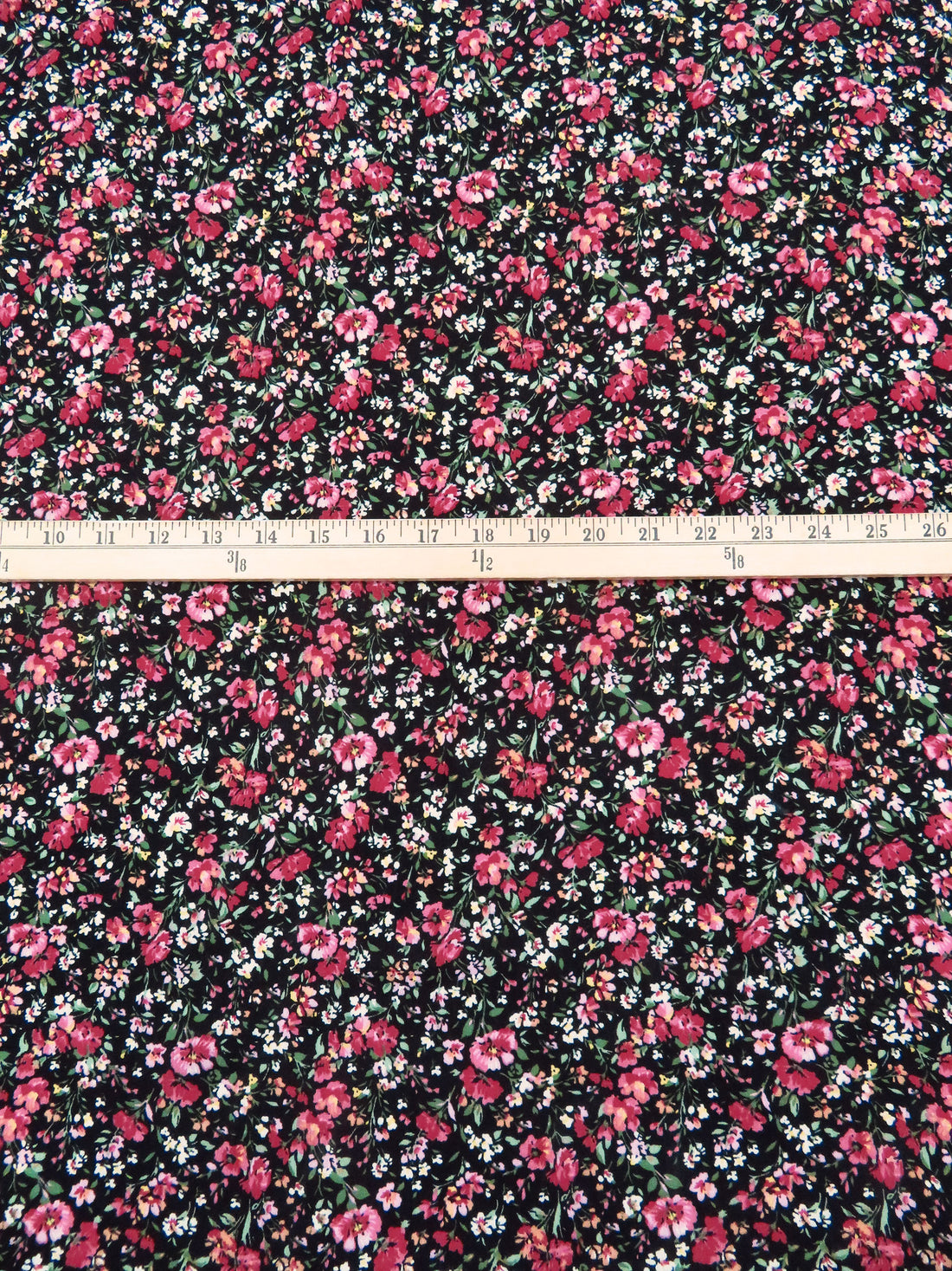 Black/French Raspberry/Fern Green/Multi 100% Rayon Floral Print Crinkle Challis 50W