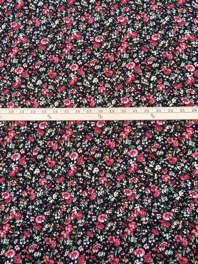 Black/French Raspberry/Fern Green/Multi 100% Rayon Floral Print Crinkle Challis 50W