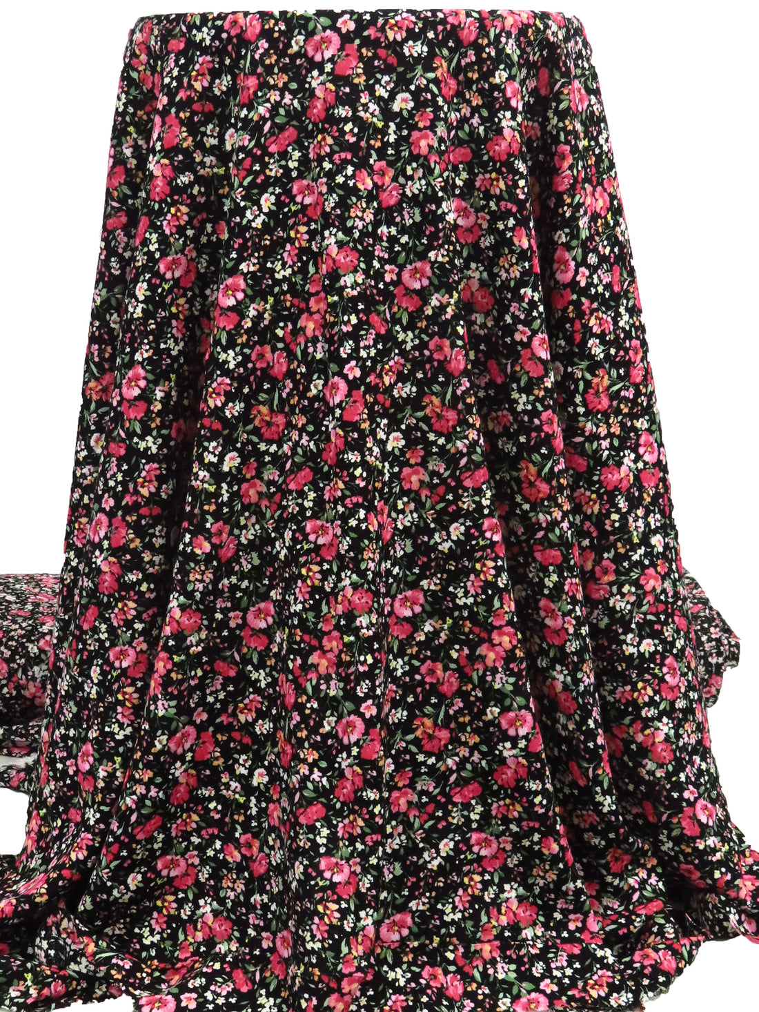 Black/French Raspberry/Fern Green/Multi 100% Rayon Floral Print Crinkle Challis 50W