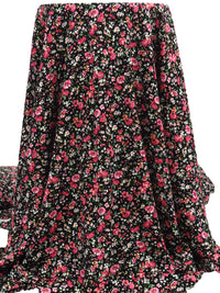 Black/French Raspberry/Fern Green/Multi 100% Rayon Floral Print Crinkle Challis 50W