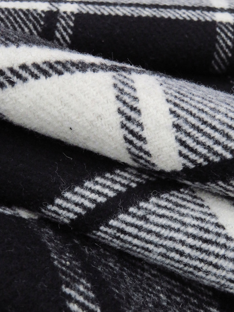 Black/White 100% Wool Plaid Weave Coating 58W