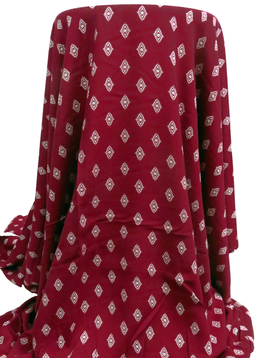 Claret/White 100% Rayon Ornate Diamond Print Challis 52W