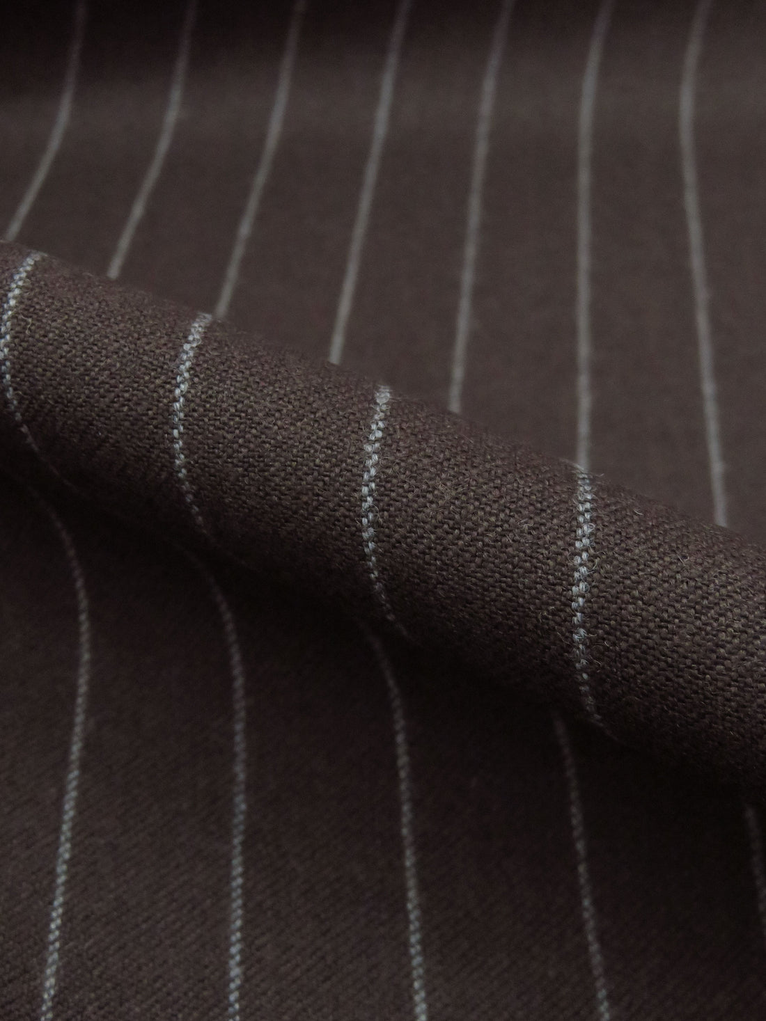 Espresso Bark/Shadow Gray Virgin Wool/Polyester/Viscose Vertical Pinstripe Twill Weave Suiting 56W