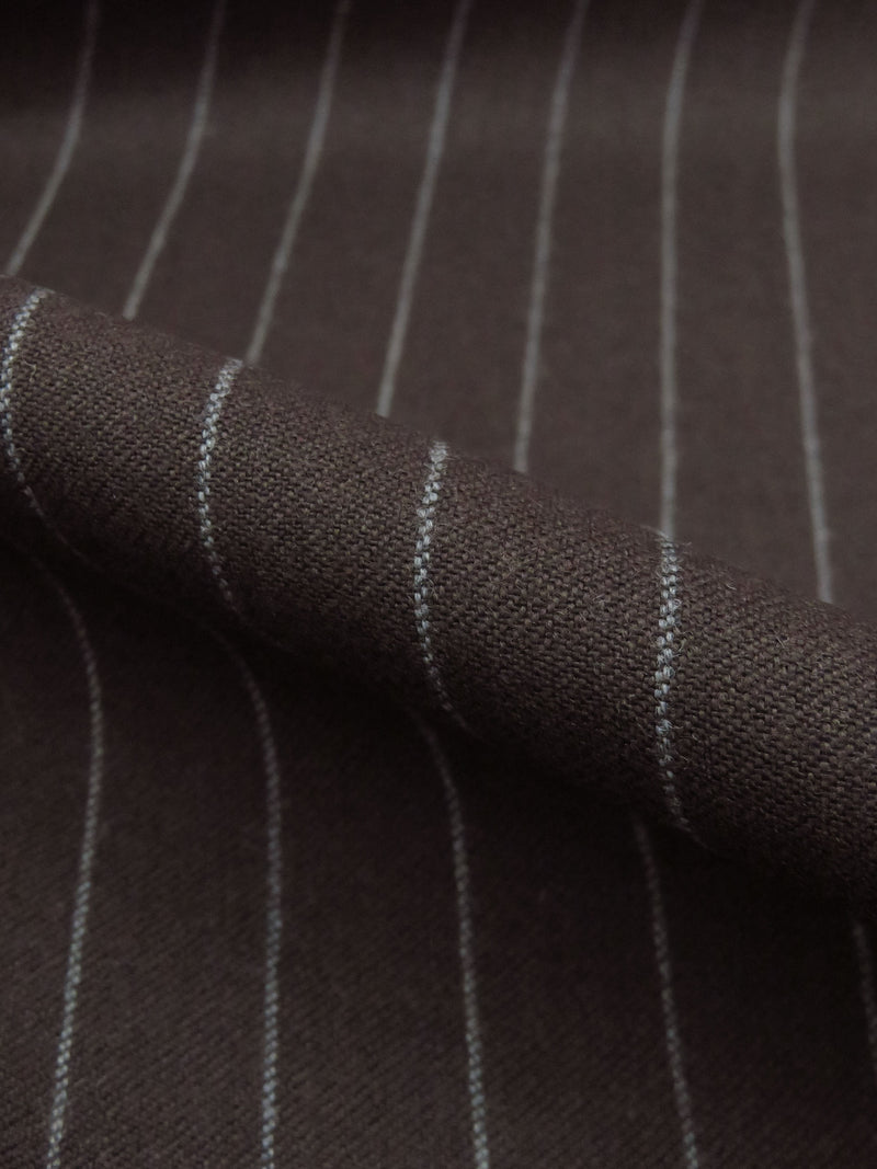 Espresso Bark/Shadow Gray Virgin Wool/Polyester/Viscose Vertical Pinstripe Twill Weave Suiting 56W