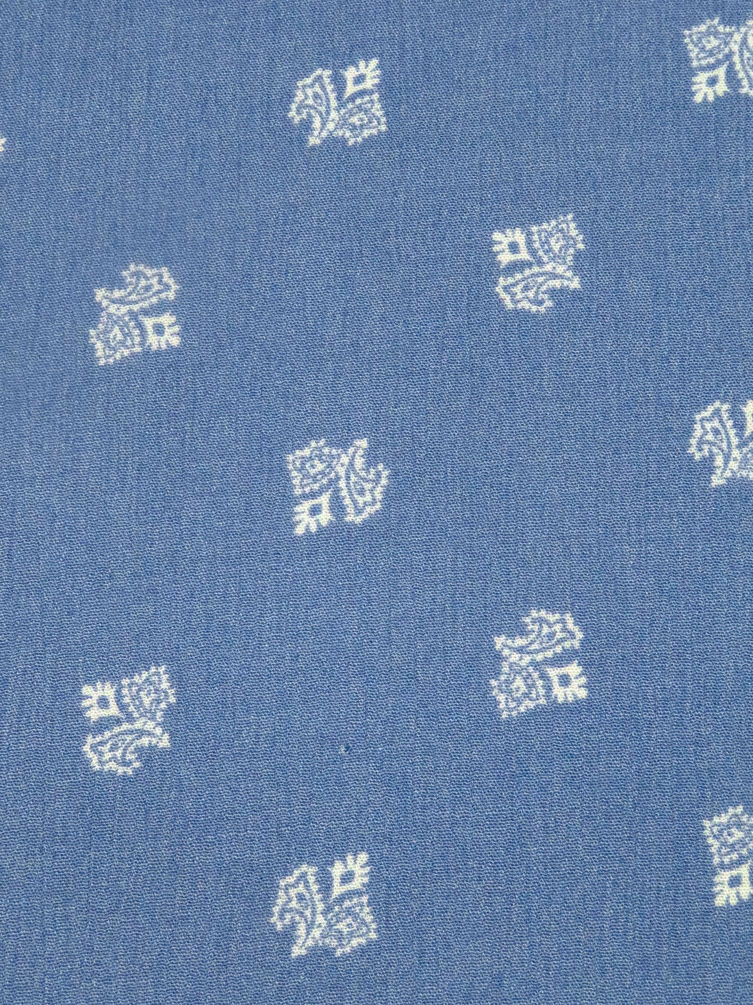 Denim Blue/White 100% Rayon Folk Floral Print Crinkle Challis 50W