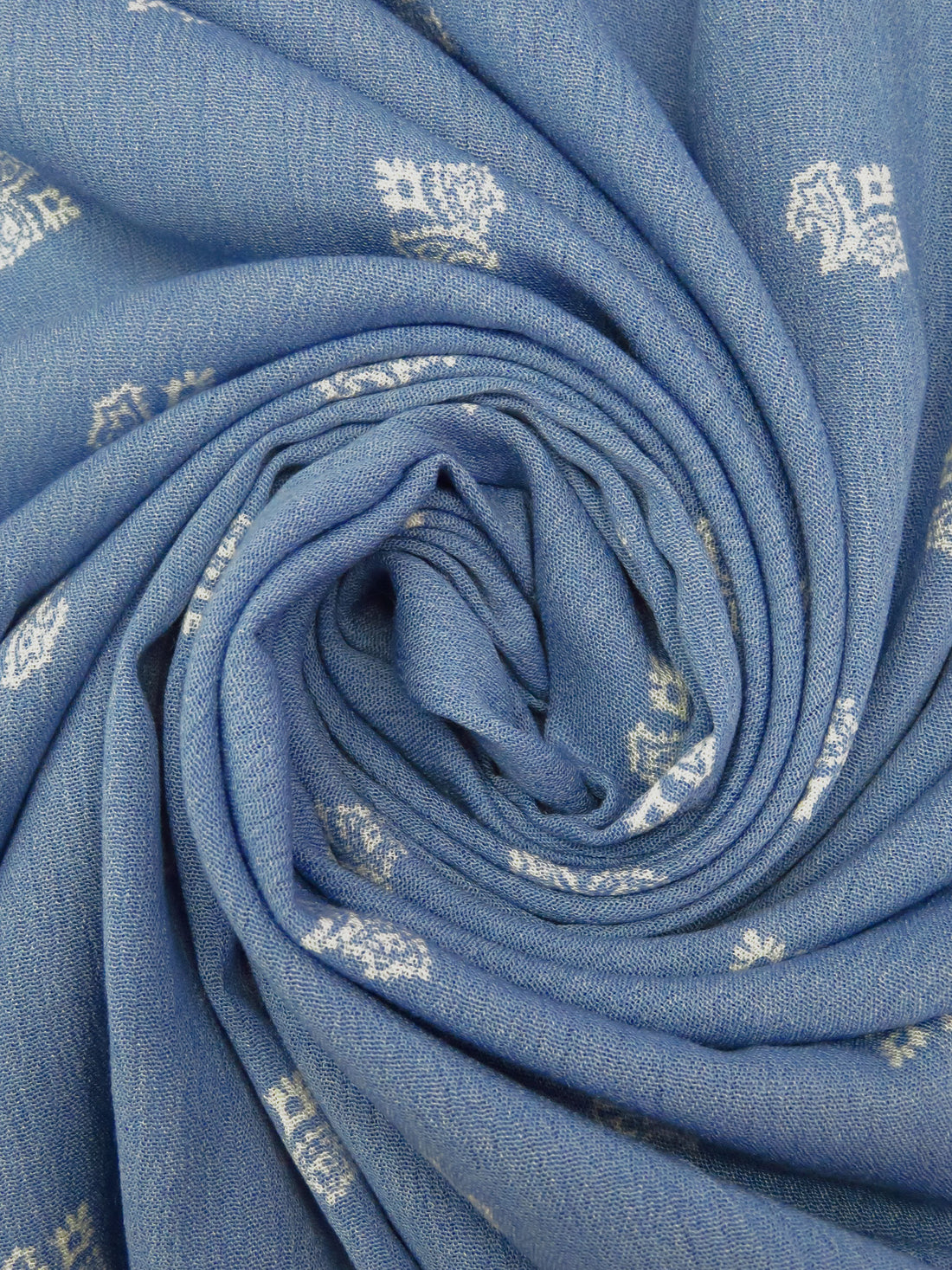 Denim Blue/White 100% Rayon Folk Floral Print Crinkle Challis 50W
