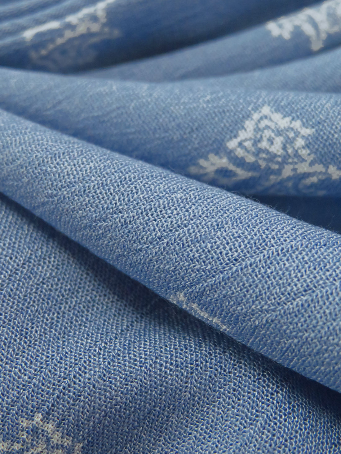Denim Blue/White 100% Rayon Folk Floral Print Crinkle Challis 50W