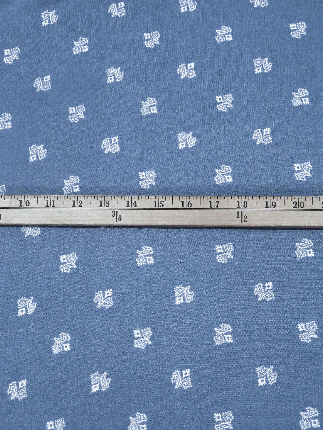 Denim Blue/White 100% Rayon Folk Floral Print Crinkle Challis 50W
