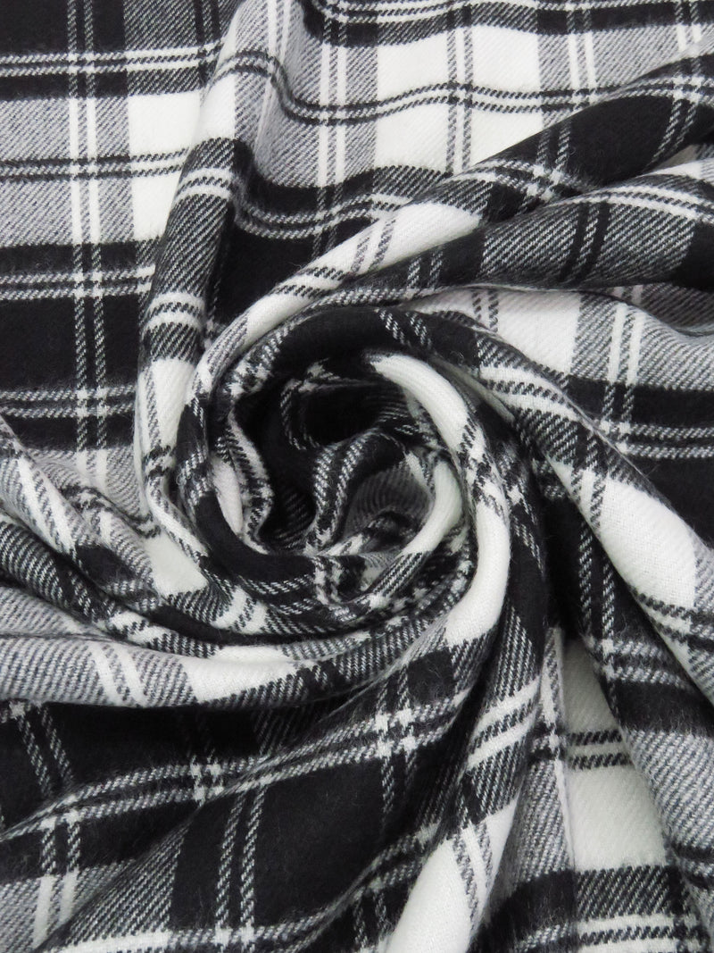 Black/White Acrylic/Wool Plaid Weave Brushed Flannel Suiting 56W