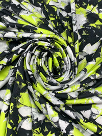 Lemon Lime/Black/White Smoke Polyester/Lycra Abstract Print Activewear Knit 61W