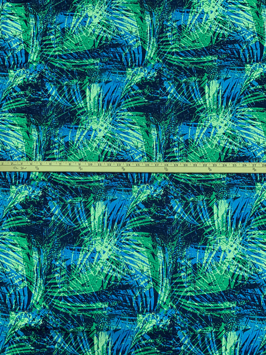 Medium Sea Green/Cyan Azure Blue/Multi Polyester/Lycra Abstract Scuffed Print Activewear Knit 59W