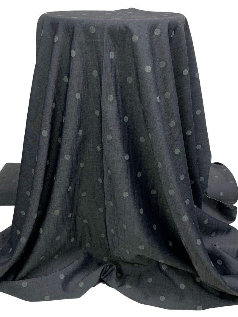 Muted Midnight Navy/Pale Gray 100% Tencel Polka Dot Print Chambray Shirting 60W