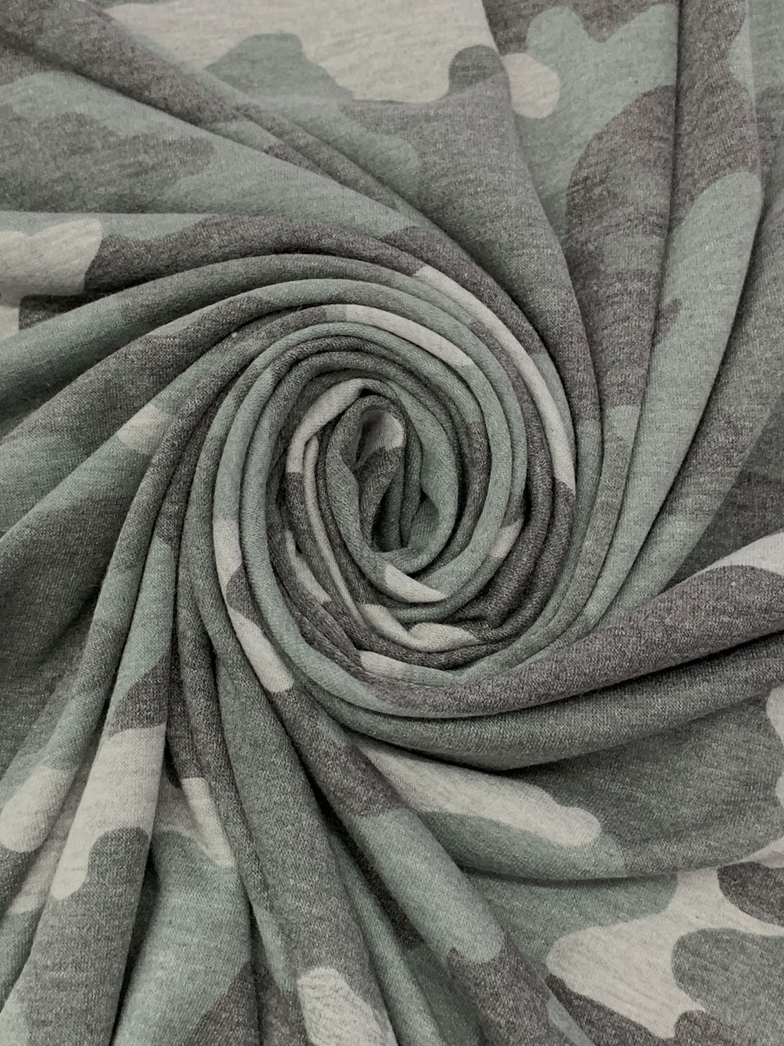 Titanium/Charcoal/Pale Gray Polyester/Rayon/Lycra Heathered Camouflage French Terry Knit 60W