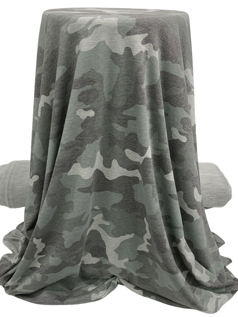 Titanium/Charcoal/Pale Gray Polyester/Rayon/Lycra Heathered Camouflage French Terry Knit 60W