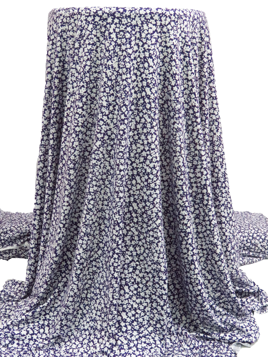 Dark Purple/White Rayon/Lycra Ditsy Floral Print Jersey Knit 66W