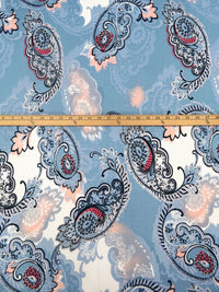 Moonstone Blue/White/Apricot/Multi Rayon/Lycra Large Paisley Print Jersey Knit 66W