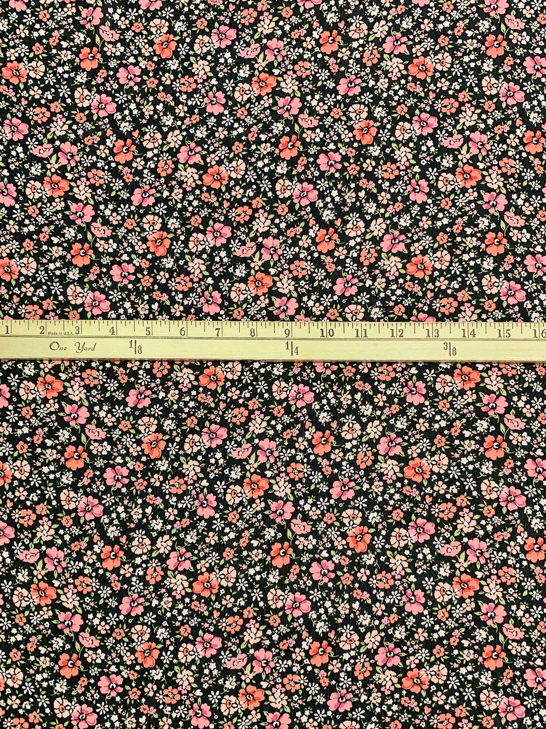 Midnight Espresso/Light Salmon/Melon 100% Rayon Floral Print Crinkle Challis 53W
