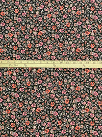 Midnight Espresso/Light Salmon/Melon 100% Rayon Floral Print Crinkle Challis 53W
