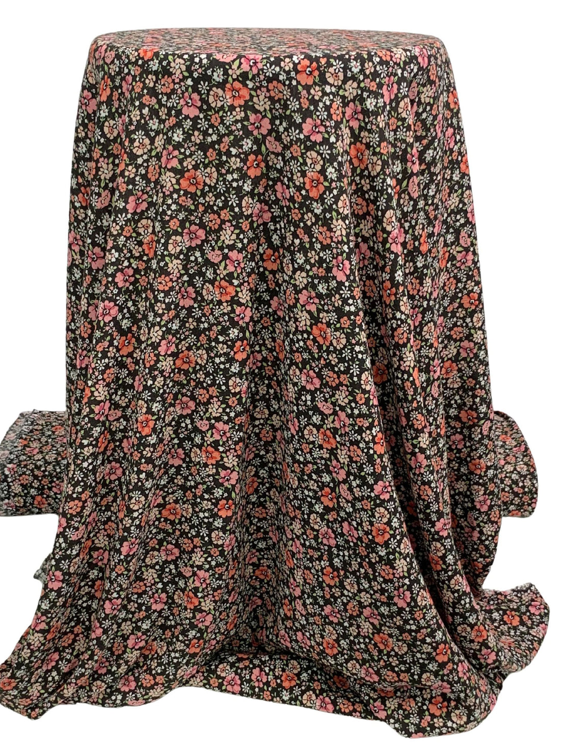 Midnight Espresso/Light Salmon/Melon 100% Rayon Floral Print Crinkle Challis 53W