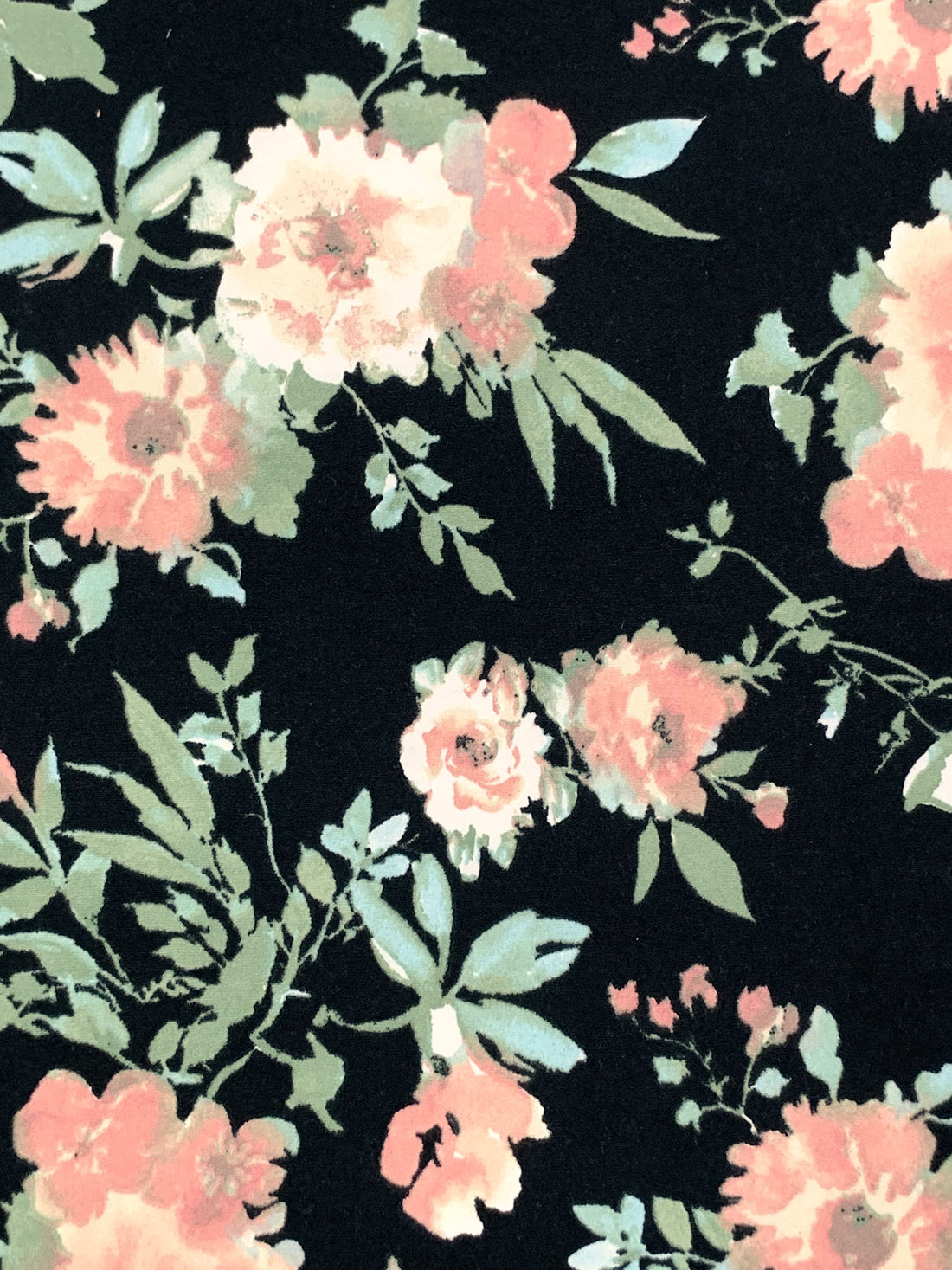 Melon/Black/Powder Blue/Multi Polyester/Lycra Floral Print Double Brushed Knit 60W